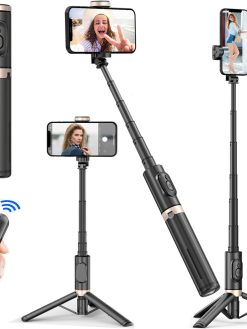 Tycom Selfie Stick For Phone Size 4.5-6.2Inch, Extendable to 85cm Selfie Stick Tripod with Bluetooth Wireless Remote Phone Holder (Q12 Black)
