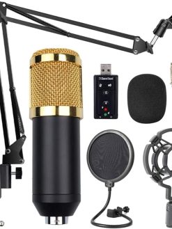 Arabest Bm800 Professional Suspension Microphone Kit Studio Live Stream Broadcasting Recording Condenser Microphone Set Vocal Microphones (Black USB)