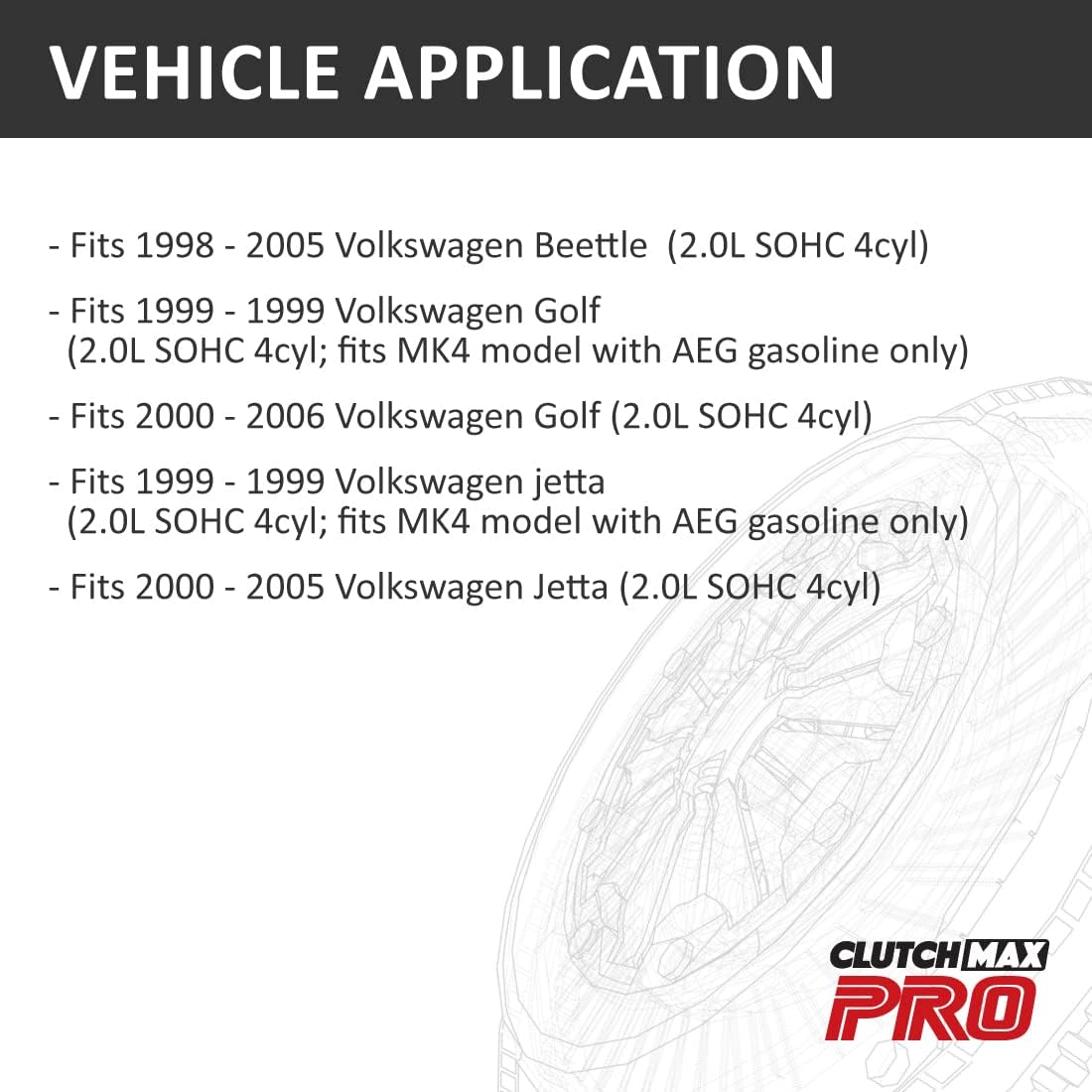 ClutchMaxPRO Heavy Duty OEM Clutch Kit Compatible with 1998 1999 2000 2001 2002 2003 2004 2005 2006 VW Volkswagen Beetle Golf Jetta 2.0L AEG MK4 (CP17046HD-CK)