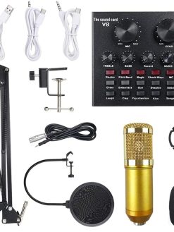 V8 LIVE SOUND CARD AND VM-800 CONDENSER MICROPHONE BUNDLE PACK (GOLD/BLACK), XLR