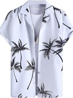 GORGLITTER Men's Lapel Neck Tropical Print Short Sleeve Button Down Shirts Boho Summer Tops