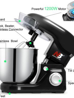 Multi Functional Stand Mixer, 1200W 8 Liter Kitchen Electric Food Mixer 6-Speed with Beater, Dough Hook and Wire Whip.1 Year Warranty
