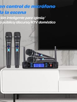 Wireless Microphone System, BOMGE Pro 4-Channel Cordless Mic Set with Four Handheld Mics, Fixed Frequency, Long Range 200ft, Ideal for Church,Karaoke, Events (V410)