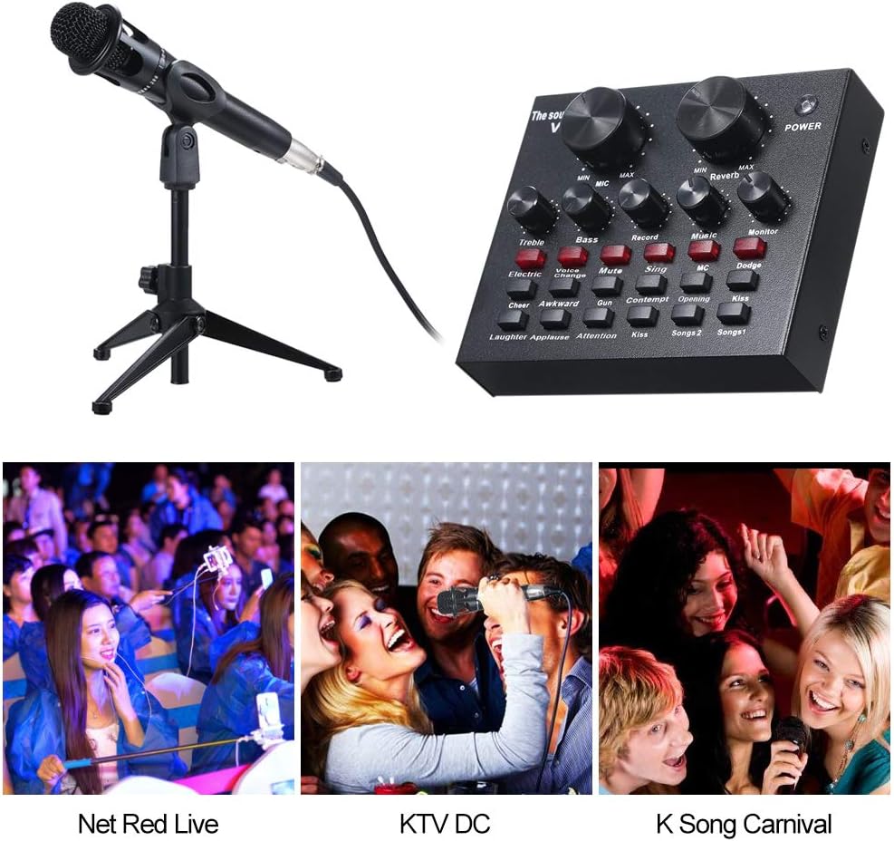 SKEIDO V8 Multifunctional Live Sound Card USB Audio Interface Intelligent Volume Adjustable Audio Mixer Sound Card for Recording Hosting Speech