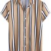 GORGLITTER Men's Striped Print Button Down Collar Neck Short Sleeve Shirt Top