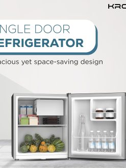 KROME 60L Single Door Refrigerator, Energy Class A+, Ideal for Small Spaces, Reversible Door, Mini Fridge Suitable for Kitchen, Bedroom, Office & Minibar, Silver, KR-RDC60H