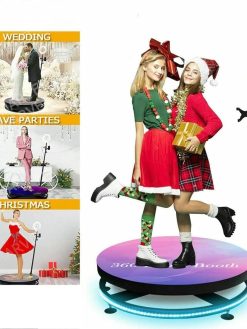 Portable 360° Photo Booth, 360° Automatic Rotating - Selfie Photobooth W/App Control + Remote Control + Ring Light, For Wedding Party Events,68cm