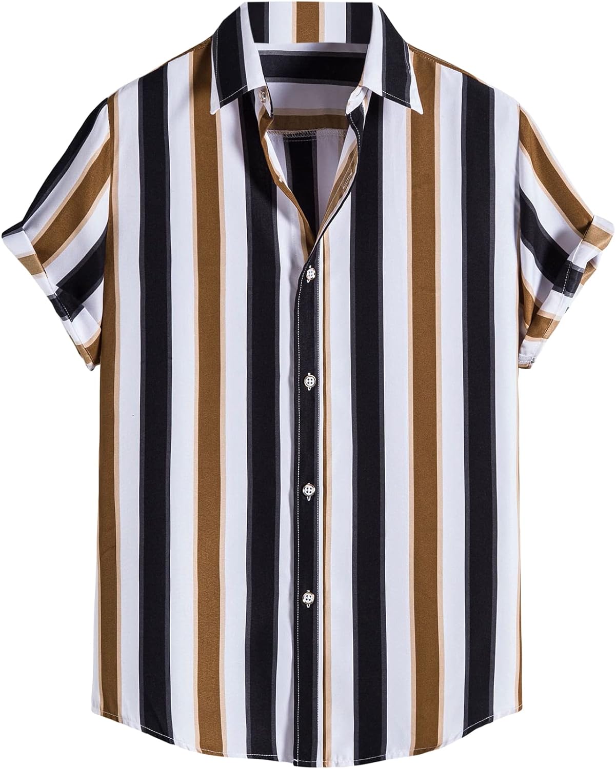 GORGLITTER Men's Striped Short Sleeve Regular Fit Poplin Button Down Shirts