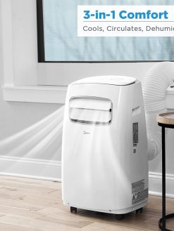 Midea 12,000 BTU DOE (6,500 BTU SACC) Portable Air Conditioner, Cools up to 275 Sq. Ft., Works as Dehumidifier & Fan, Control with Remote, Amazon Alexa & Google Assistant