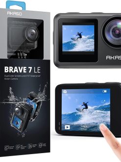 AKASO Brave 7 LE 4K30FPS 20MP WiFi Action Camera with Touch Screen Vlog Camera EIS 2.0 Remote Control 131 Feet Underwater Camera with 2X 1350mAh Batteries Support External Microphone