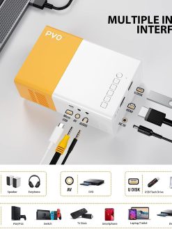Mini Projector, PVO Portable Projector for Cartoon, Kids Gift, Outdoor Movie Projector, LED Pico Video Projector for Home Theater Movie Projector with HDMI USB Interfaces and Remote Control