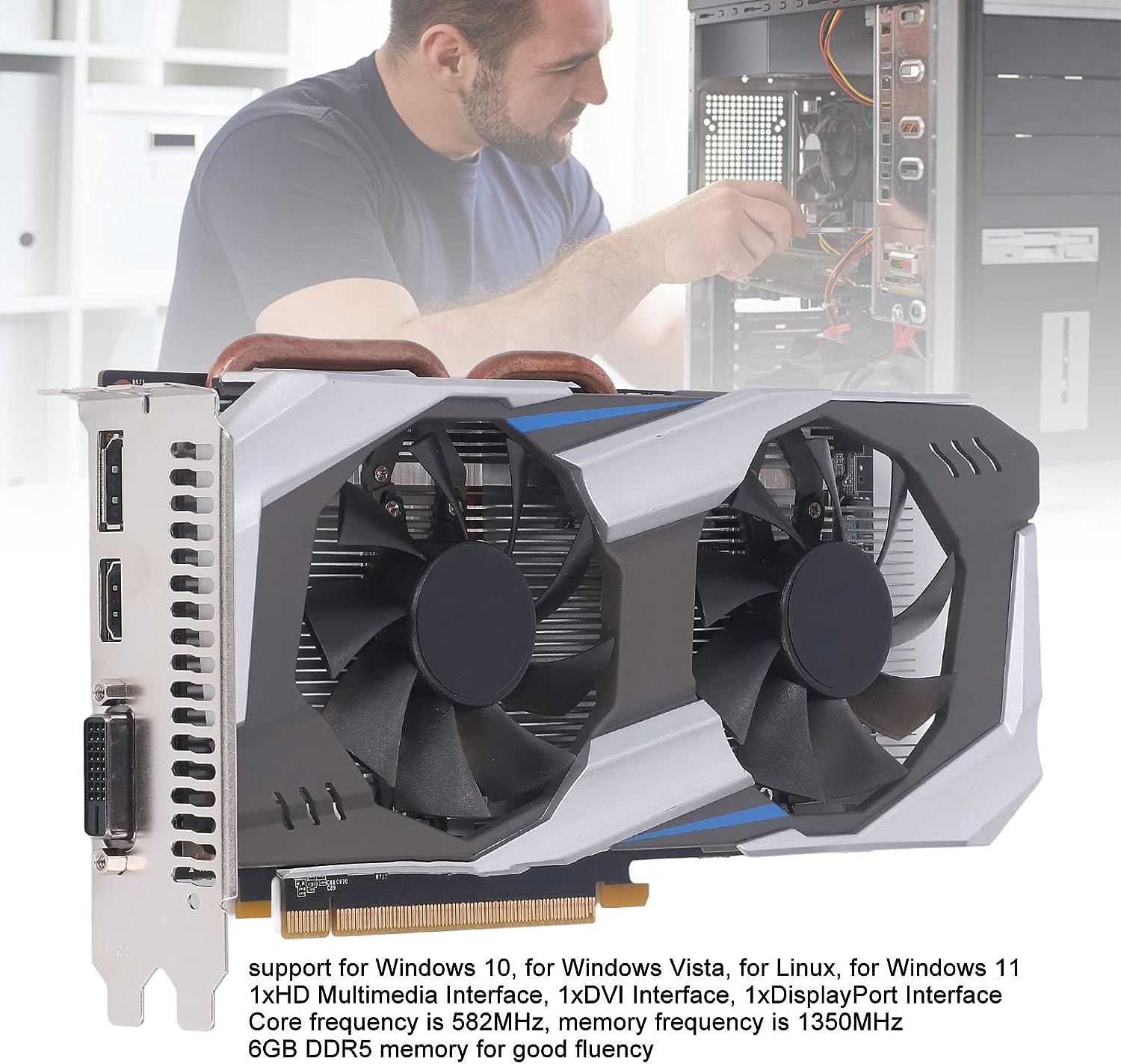 Gaming GTX1060 Graphic Cards, 6GB DDR5, 192 Bit, Computer PC Video Graphics Card, PCI Express 3.0 with Dual Fan for Desktop Computer, HD Multimedia Interface, DisplayPort (GTX1060 6GB)