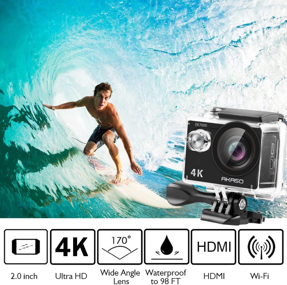 AKASO EK7000 4K Action Camera Ultra HD WiFi Sports Waterproof Underwater Camera Video Recorder with 170 Degree Wide Angle and Accessories Kit