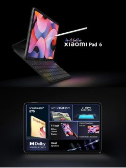Xiaomi Pad 6 Tablet 11″ 2.8K Screen 144Hz Snapdragon 870 Octa Core 3.2Ghz 8600mAh Battery Fast Charger CN Version OTA supporting (6GB RAM 128GB Storage, Graphite Gray)