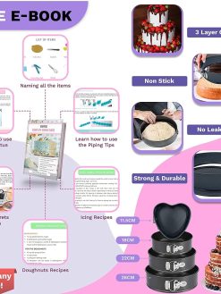 Empire Cake Decorating Supplies 332 Pieces, Baking Set with 4 Baking Trays, FREE CAKE DECORATING E-BOOK, Baking Supplies with 100 Piping Bags, 48 Small Piping Nozzles, Cake Decorating Equipment