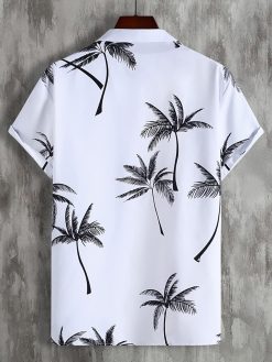 GORGLITTER Men's Lapel Neck Tropical Print Short Sleeve Button Down Shirts Boho Summer Tops