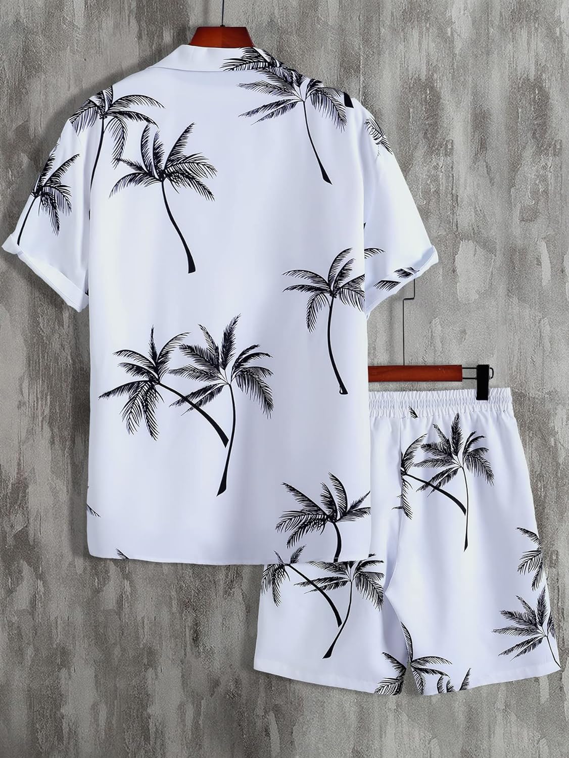 GORGLITTER Men's 2 Piece Outfits Tree Print Button Down Shirts and Drawstring Waist Shorts