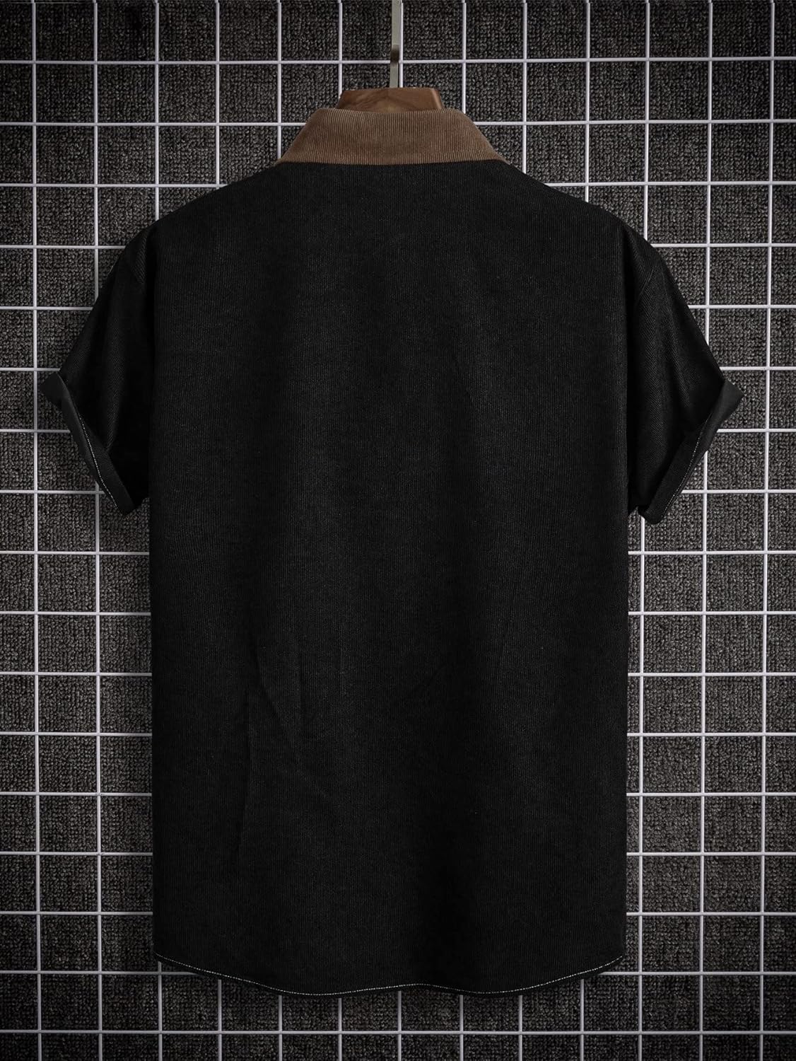 GORGLITTER Men's Color Block Short Sleeve Collar Neck Casual Business Button Down Shirts