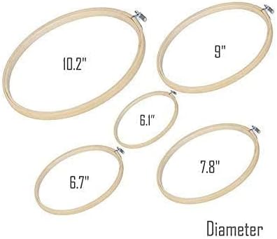 Full Range of Embroidery Starter Kit Including 5 Pieces Bamboo Embroidery Hoops 50 Random Color Threads and 9 Pcs Random Color Cross Stitch Tool Kit