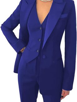 Women's 3 Piece Suits Blazer Coat Notched Lapel Jacket for Work Set Casual Office Lady Business Suit Set with Pockets