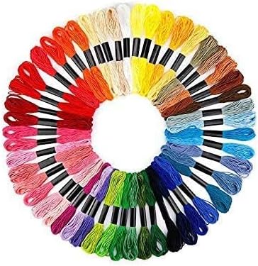 Full Range of Embroidery Starter Kit Including 5 Pieces Bamboo Embroidery Hoops 50 Random Color Threads and 9 Pcs Random Color Cross Stitch Tool Kit