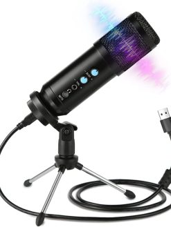 PC Microphone, USB Condenser Microphone Kit, Professional Recording Plug and Play One Key Mute with Tripod Stand for Computer Laptop Singing Podcasting Streaming Gaming Youtube