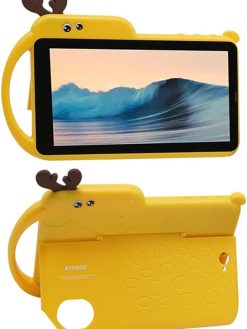 Atouch Early Education Kids Android Tablet,7-Inch Face Recognition Tablet with 16GB/2GB RAM,Bluetooth,Quad Core CPU,Wi-Fi,Kids Dual-Sim 5G Tablet Pc With Built-in Stand Silicone Case (Yellow)