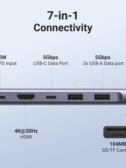 UGREEN Revodok USB C Hub 7-in-1 with 5Gbps USB-C and 2USB-A 3.0 Data Ports, PD 100W Charging, 4K Type C to HDMI, SD/TF Card Reader, Multiport Adapter for MacBook Pro/Air M1/M2,iPad Pro/Air,XPS,Surface