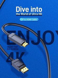VENTION Cable, 4K@30Hz DP Male to HDMI Male Gold Plated HAG series for PC, Laptop, TV, Projectors, Monitors Gold-Plated (DP to HDMI 2.0, 1 Meter)