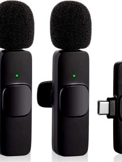 Wireless Lavalier Microphone for Type-C Phone- Plug-Play Wireless Mic with 2 Microphone for USB-C Android Phone Video Recording- Interview- Vlog- Auto Sync and Noise Reduction- 2.4G