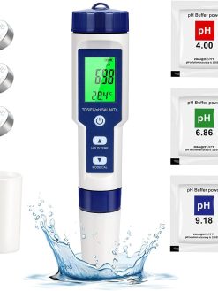 Digital PH Meter, 5 in 1 PH/EC/TDS/Salinity/Temp Meter for Water, High Accuracy Digital Multi-Function Water Testing Kits for Water, Fish Tank, Pools and Hydroponics