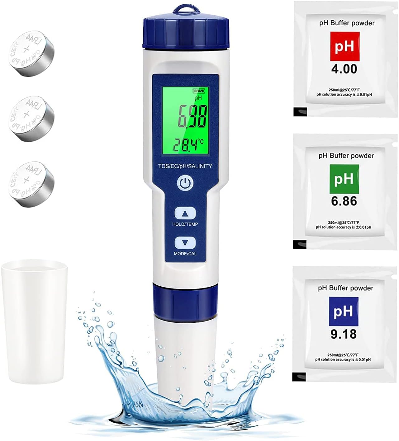 Digital PH Meter, 5 in 1 PH/EC/TDS/Salinity/Temp Meter for Water, High ...