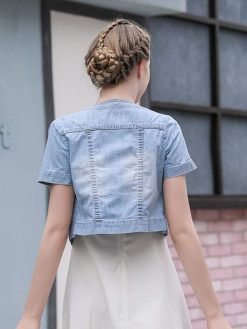 Only Faith Summer Women’s Crew-Neck Denim Jacket Short Sleeve Jean Coat Tops