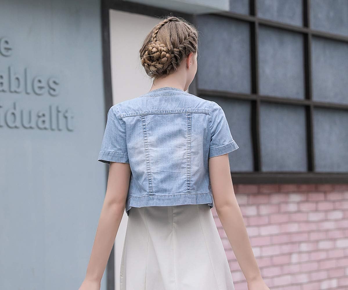 Only Faith Summer Women’s Crew-Neck Denim Jacket Short Sleeve Jean Coat Tops