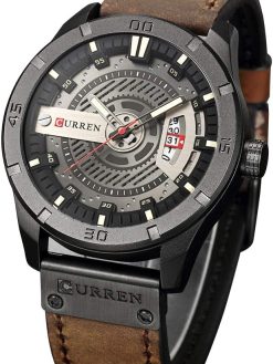 Quartz Watch For Men, Waterproof Analog Watches, Business Leather Strap Men's Wristwatch with Date 8301（Black-Coffee）