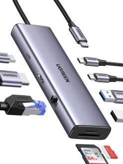 UGREEN 9-in-1 USB C Hub with 2 USB-C and 2 USB-A 3.0 5 Gbps Data Ports, 4K 60Hz Type C to HDMI, PD 100W, Gigabit Ethernet, SD/TF Card Reader, Multiport Adapter Compatible MacBook Pro/Air, Samsung, etc