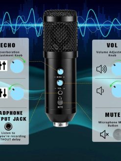 PC Microphone, USB Condenser Microphone Kit, Professional Recording Plug and Play One Key Mute with Tripod Stand for Computer Laptop Singing Podcasting Streaming Gaming Youtube