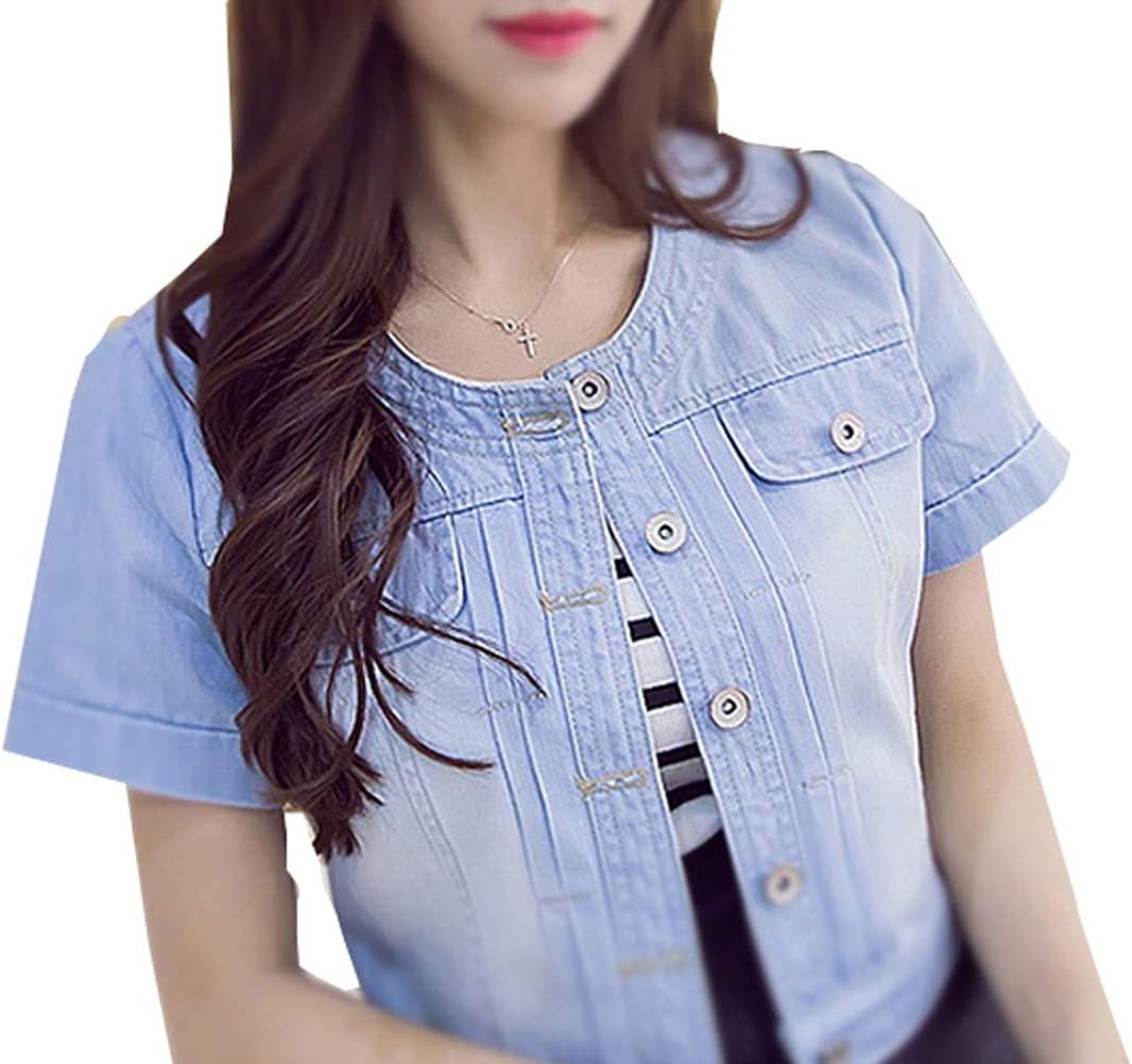 Only Faith Summer Women’s Crew-Neck Denim Jacket Short Sleeve Jean Coat Tops