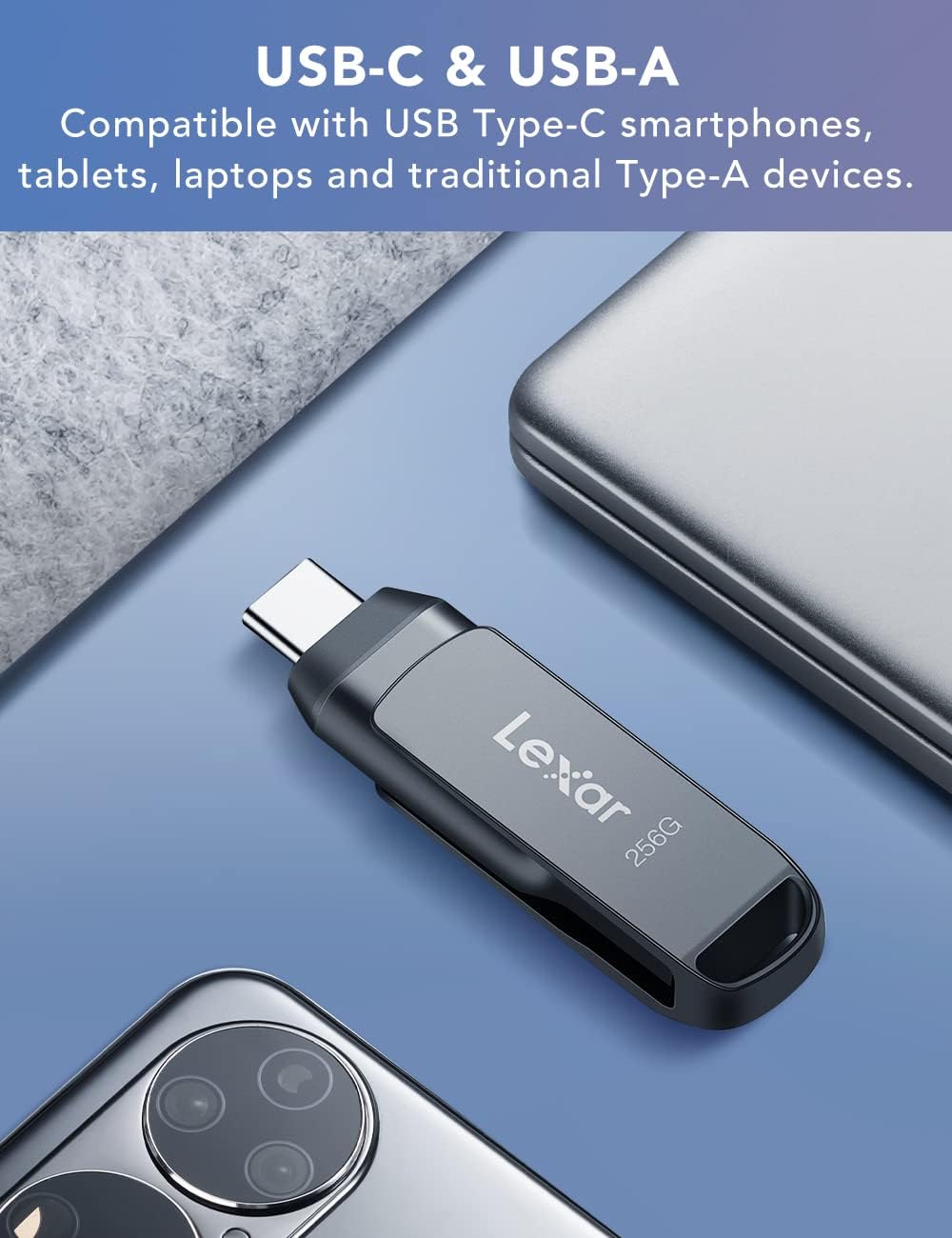 Lexar 128GB USB 3.1 Flash Drive, USB-A & USB C USB Stick up to 130MB/s Read, Type-C Thumb Drive Swivel Design, Jump Drive for USB3.0/USB2.0, Memory Stick for Android Device/Tablet/Laptop/PC/Phone