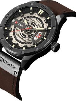 Quartz Watch For Men, Waterproof Analog Watches, Business Leather Strap Men's Wristwatch with Date 8301（Black-Coffee）