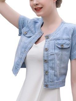 Only Faith Summer Women’s Crew-Neck Denim Jacket Short Sleeve Jean Coat Tops