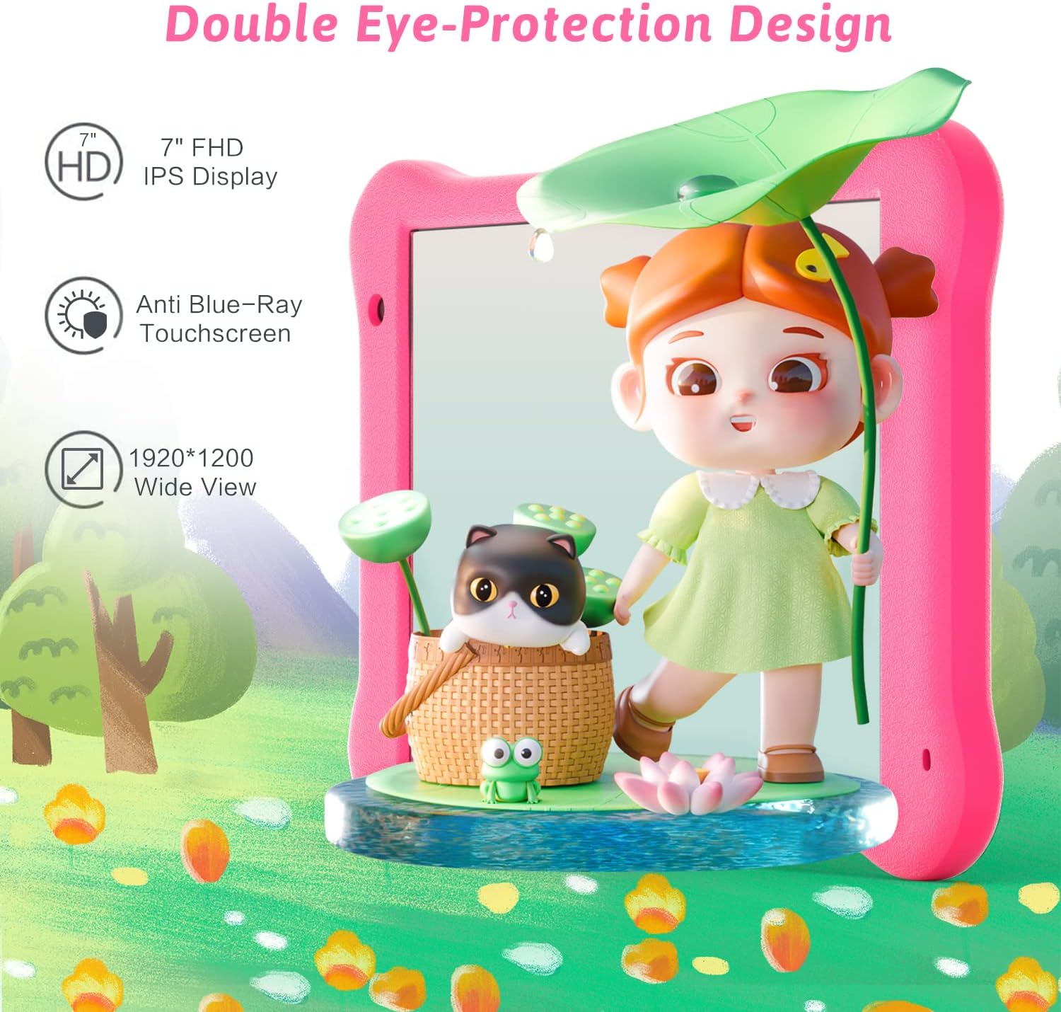 AEEZO Kids Tablet 7 inch WiFi Android 10 Tablet PC FHD 1920x1200 IPS Screen, 2GB RAM 32GB ROM, Parental Control Tablet (Pink) (New Pink)