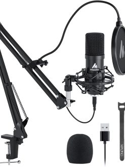 USB Microphone, MAONO 192KHZ/24Bit Plug & Play PC Computer Podcast Condenser Cardioid Metal Mic Kit with Professional Sound Chipset for Recording, Gaming, Singing, YouTube (AU-A04)