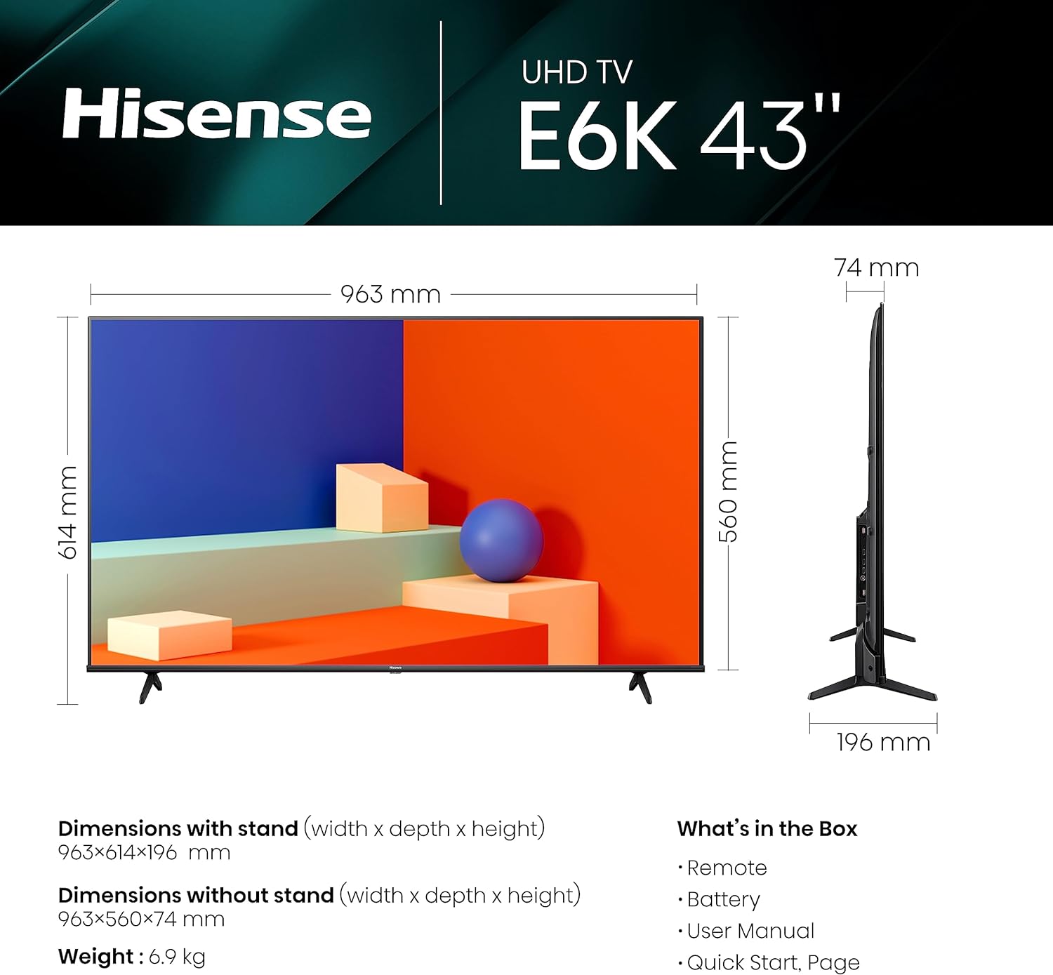 Hisense 43 Inch TV 4K UHD Smart with Dolby Vision Pixel Tuning Share TV ...