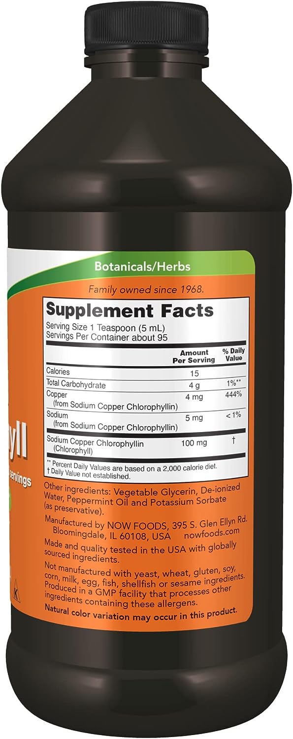 now supplements, liquid chlorophyll, super concentrated, internal deodorizer, mint flavor, 16-ounce, NOW1322