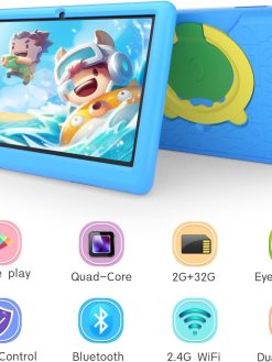 Kids Tablet 10.1" HD Touchscreen Eye Protection LCD Android 12 Tablets for Kid Quad Core Processor 5000mAh Battery WiFi Bluetooth Dual Cameras Shockproof Case (Blue)