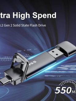 SSK 256GB USB C Drive Up to 550MB/s, Fast USB Stick Dual Drive Type-c +USB A USB3.2 Gen2 Solid State Drive, External SSD USB Memory Stick for Android Phone Laptop Tablet Mac Business Travel Essential