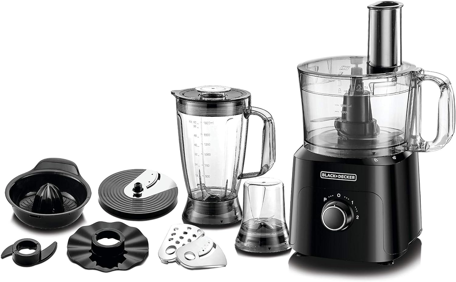 Black & Decker 5in1 Food Processor, 750W, 2L Bowl, 1.8L Blender, Jar, Grinder & Chopper, Plus 34 Extra Functions, Compact & Kitchen Appliance for Chopping, Slicing, Shredding, , FX775-B5