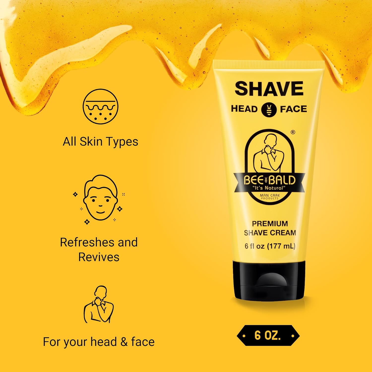BEE BALD "IT'S NATURAL" MAN CARE PRODUCTS Shave Premium Shave Cream 6 fl oz, 177 ml (Pack of 1)