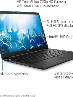 HP 15 Notebook Laptop 15.6in FHD Display Intel Celeron N4020 Upto 2. GHz 8GB RAM 256GB SSD Intel UHD Graphics Bluetooth Webcam WIN10, Black